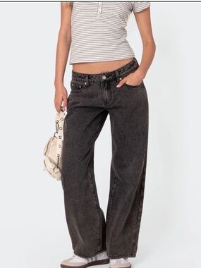 Edikted Petite Raelynn Washed Low Rise Jeans SZ SM